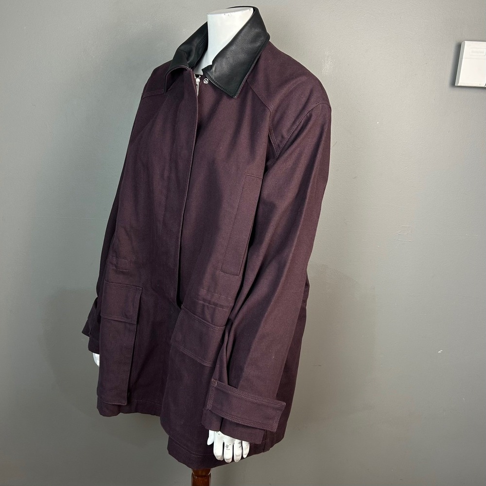 COS Field Barn Coat Jacket Large Leather Canvas Red Chore‎ Burgendy Canvas